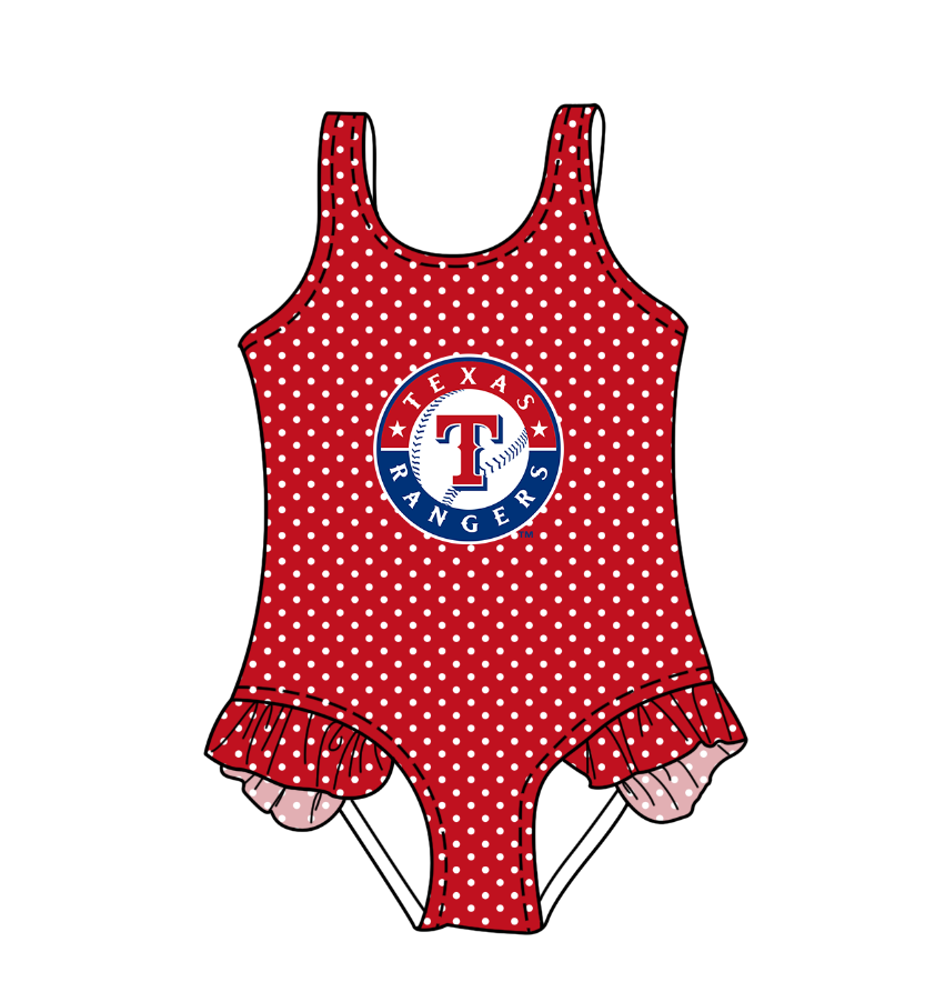 CUSTOM MOQ 5 Cute Comfortable Clothing For Kids Baby Girls Red T Polka Dots Ruffle Team One Piece Swimsuits