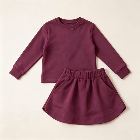 (Preorder new) No moq Baby Girls Solid Color Long Sleeve Top Skirts Daily Casual Outfit Set