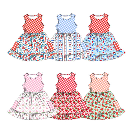 CUSTOM MOQ 5 Sibling Baby Girls Plaid Summer Sleeveless Dresses