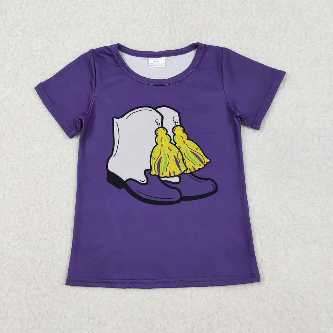 11.7 RST Sibling Baby Girls Purple Short Sleeve Bow Donuts Boots Tassel Mardigras T-shirts Tops