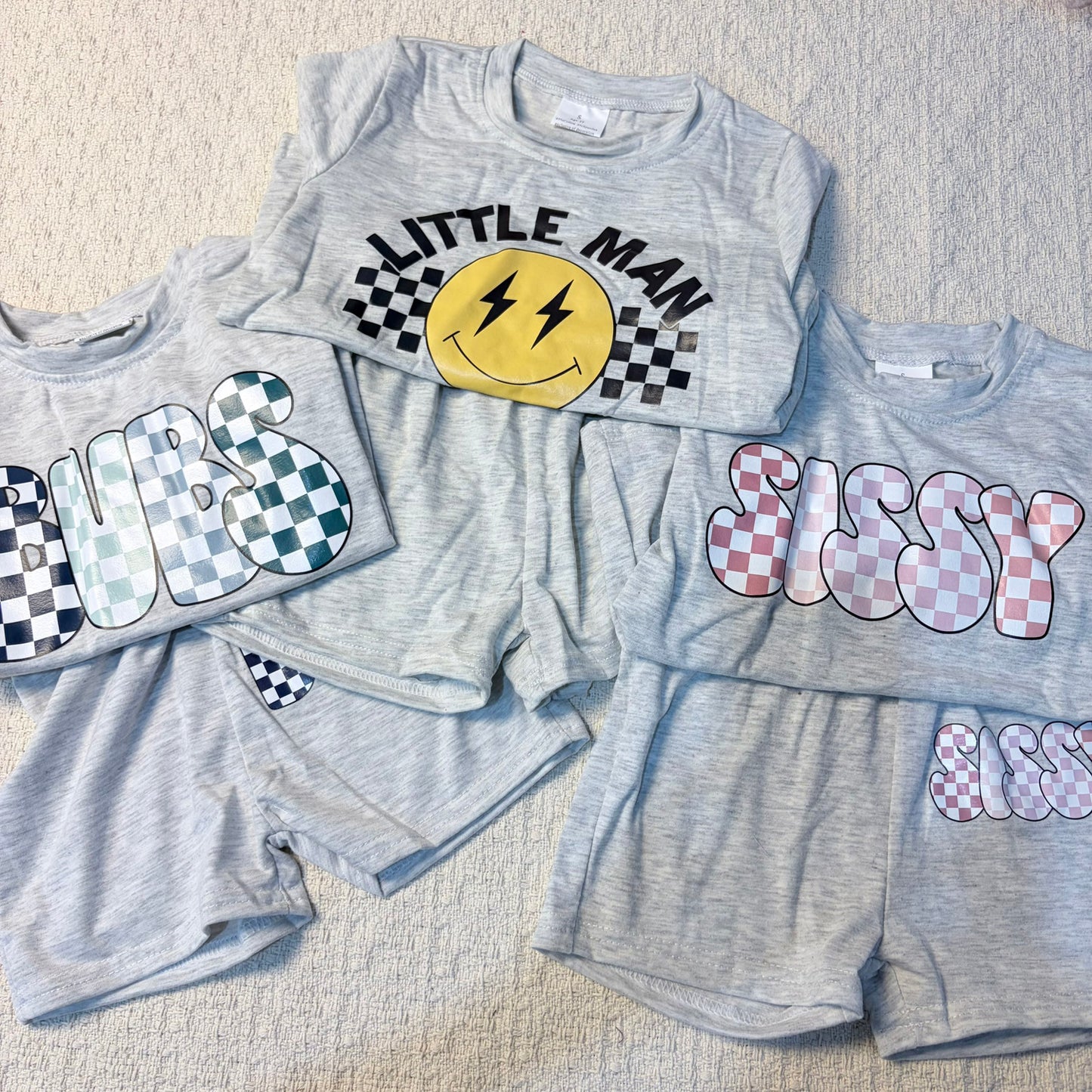 0526 RTS Sibling Sibling Vinyl Baby Boys Cotton Top Sports Shorts Clothes Sets