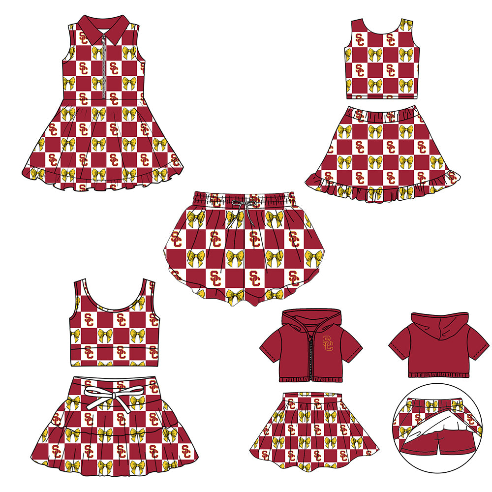 CUSTOM MOQ 5 Sibing Kids Clothing for Girls Baby Girls Colors Bow Top Skirts Yoga Active Team Clothes Sets Knee Length Dress Shorts