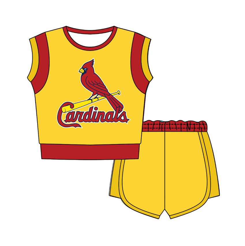 CUSTOM MOQ 5 Cute Comfortable Clothing For Kids Baby Kids Summer Yellow Brid Sleeveless Patchwork Top Shorts Clothes Sets