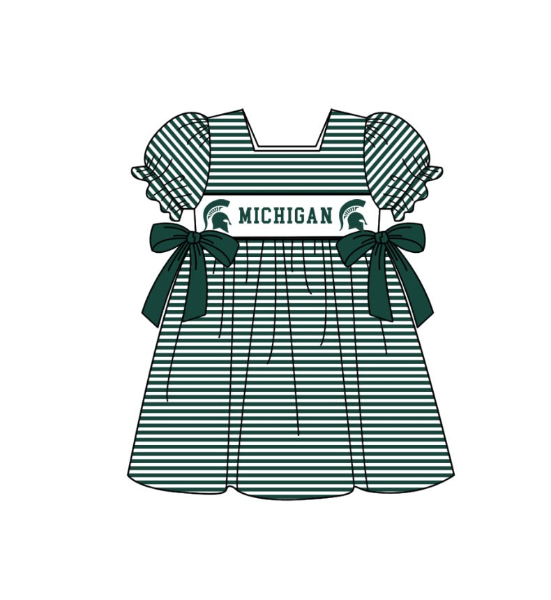CUSTOM MOQ 5 Sibling Boys Baby Girls Green Stripe Top Ruffles Shorts Clothes Set Knee Length Dress Rompers