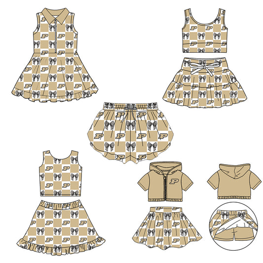 CUSTOM MOQ 5 Sibing Kids Clothing for Girls Baby Girls Khaki P Bow Top Skirts Yoga Active Team Clothes Sets Knee Length Dress Shorts