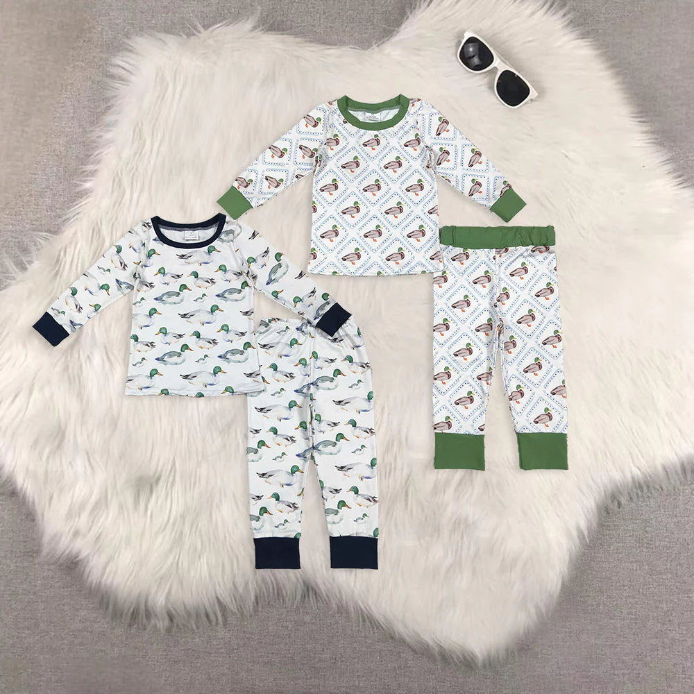 10.2 RTS Sibling Baby Boys Long Sleeves Ducks Plaid Top Pants Western Pajamas Set