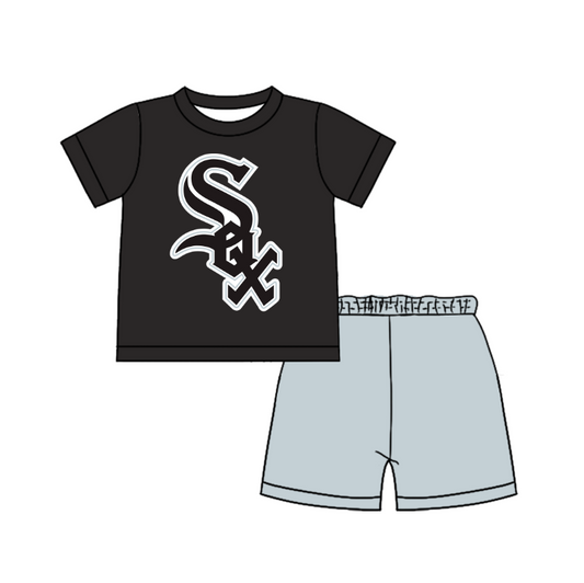 CUSTOM MOQ 5 Cute Comfortable Clothing For Boys Baby Boys Summer Black Gray Top Shorts Clothes Sets