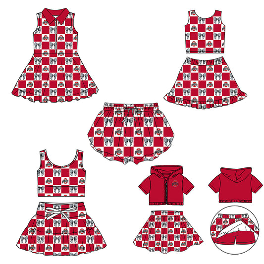 CUSTOM MOQ 5 Sibing Kids Clothing for Girls Baby Girls Red Bow Top Skirts Yoga Active Team Clothes Sets Knee Length Dress Shorts