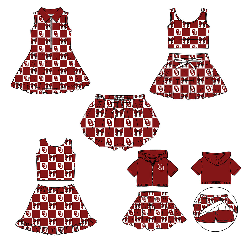 CUSTOM MOQ 5 Sibing Kids Clothing for Girls Baby Girls Red Bow Top Skirts Yoga Active Team Clothes Sets Knee Length Dress Shorts