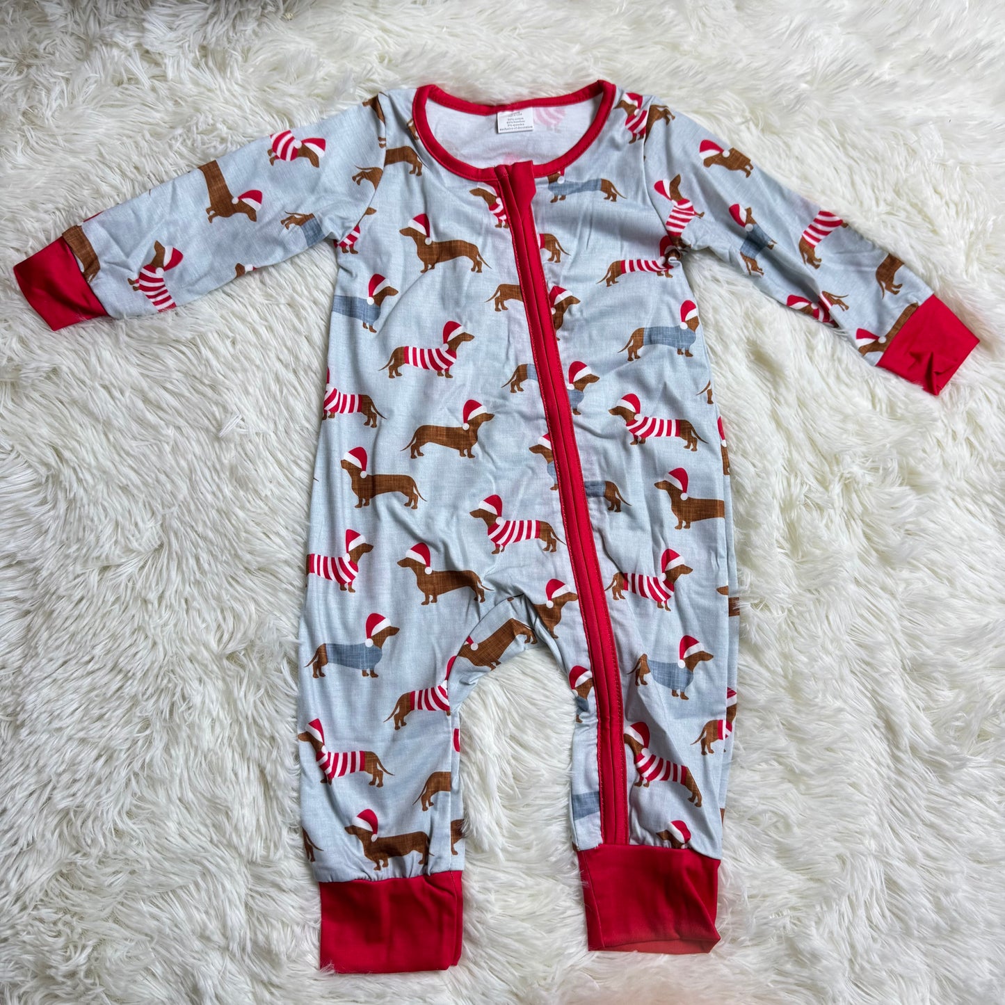 12.4 RTS Sibling Boys Christmas Dachshund Pajamas Rompers Clothes Sets