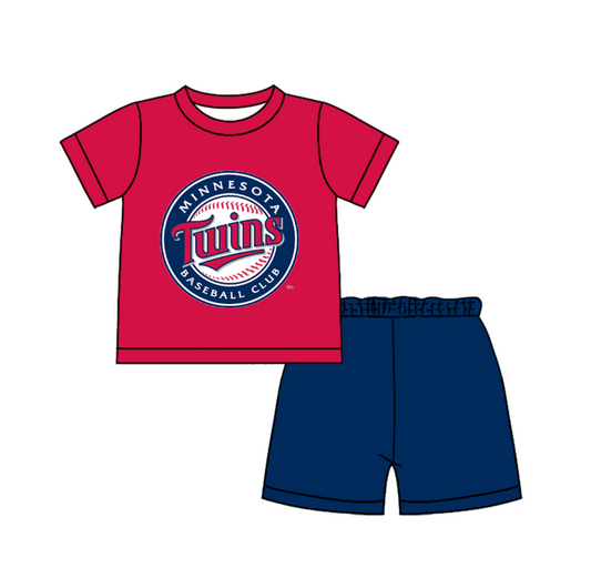 CUSTOM MOQ 5 Cute Comfortable Clothing For Boys Baby Boys Summer Red Blue Top Shorts Clothes Sets