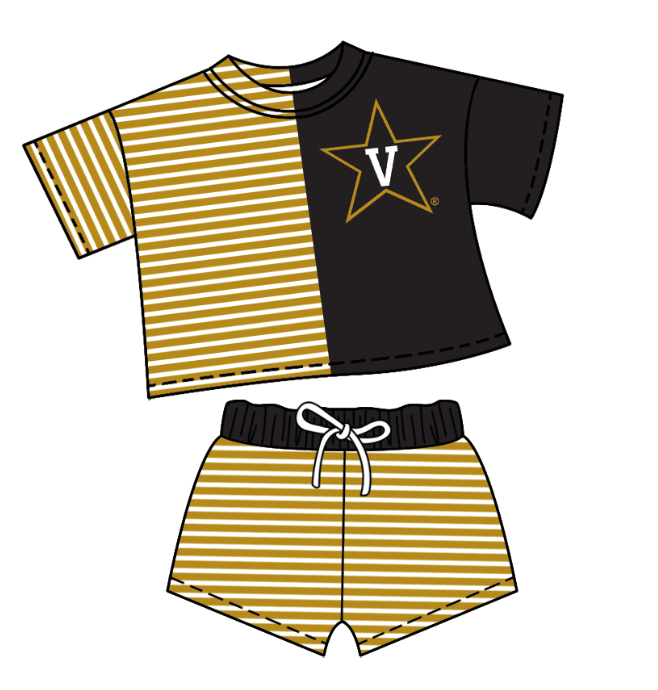 CUSTOM MOQ 5 Baby Kids Summer Black V Stripe Top Shorts Clothes Sets