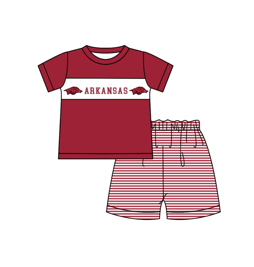 CUSTOM MOQ 5 Sibling Baby Kids Dark Red Stripe Top Ruffles Shorts Clothes Set Knee Length Dress Rompers