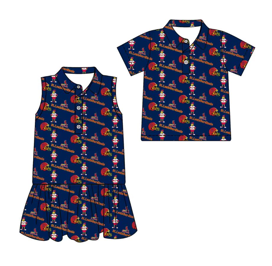 3.11 CUSTOM MOQ 5 Sibling Boys Baby Girls Summer Fashion Short Sleeve Blue Red Hat Shirt Sleeveless Dress Team Clothes Sets