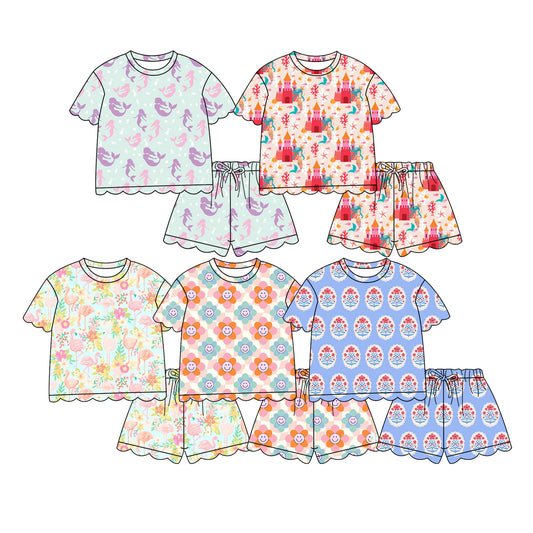 CUSTOM MOQ 5 Sibling Baby Girls Summer Short Sleeve Tunic Ruffle Shorts Clothes Sets