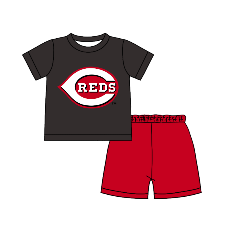 CUSTOM MOQ 5 Cute Comfortable Clothing For Boys Baby Boys Summer Gray Red Top Shorts Clothes Sets