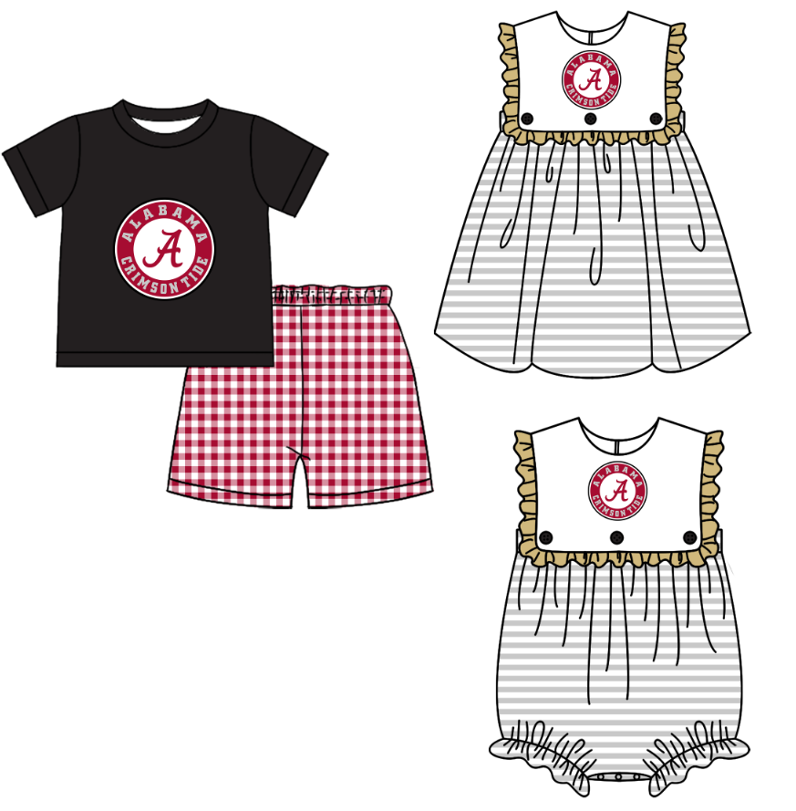CUSTOM MOQ 5 Sibling Baby Kids Red A Top Shorts Clothes Set Knee Length Dress Rompers
