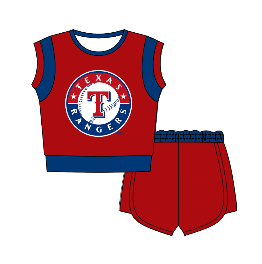 CUSTOM MOQ 5 Cute Comfortable Clothing For Kids Baby Kids Summer Red T Sleeveless Patchwork Top Shorts Clothes Sets