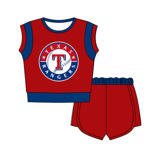 CUSTOM MOQ 5 Cute Comfortable Clothing For Kids Baby Kids Summer Red T Sleeveless Patchwork Top Shorts Clothes Sets