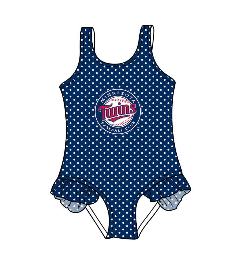 CUSTOM MOQ 5 Cute Comfortable Clothing For Kids Baby Girls Dark Blue Polka Dots Ruffle Team One Piece Swimsuits