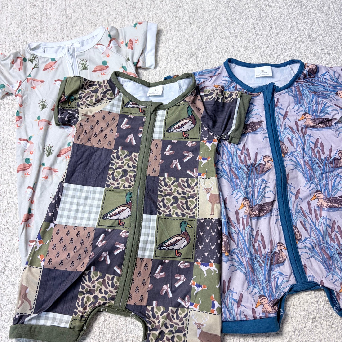 0514 RTS Sibling Short sleeves duck baby boy summer zipper romper