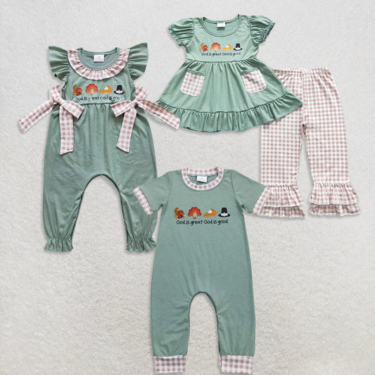 USA Warehouse (IN STOCK)  Thanksgiving God Is Great God Is Good Turkey Romper for Boys And Girls Cute Faith-inspired Outfit for Holiday Celebrations