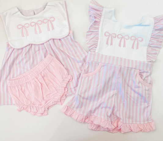 5.19   Pre order Girls Pink Bow Stripe Sleeveless Tunic Bummies Children's Clothing Comfortable Breathable Kids' Outfits for Summer
