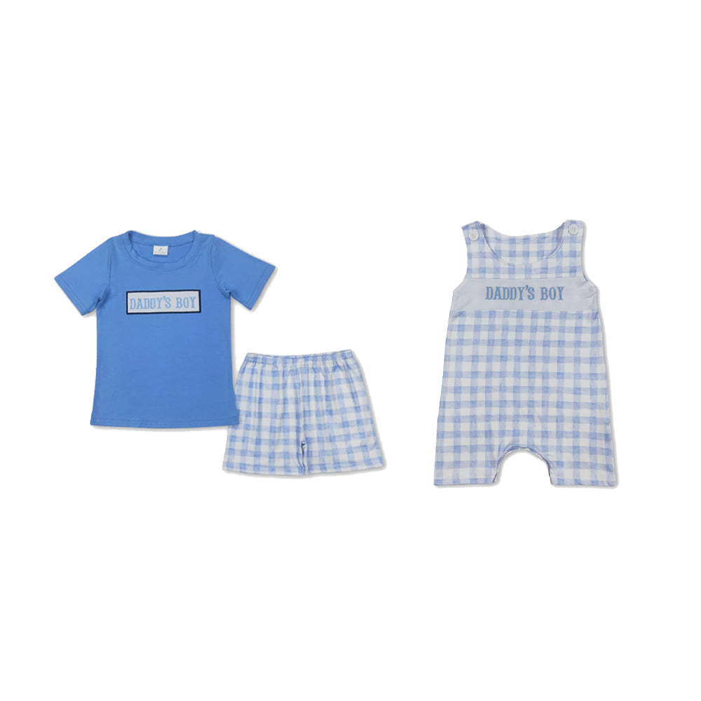 RTS Sibling Light blue daddy's boy plaid shorts boys clothing and romper