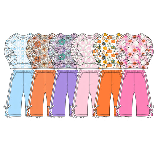 4.28 Pre order No Moq Baby Girls Fall Clothing Set Pumpkin Long Sleeve Top Pants Set