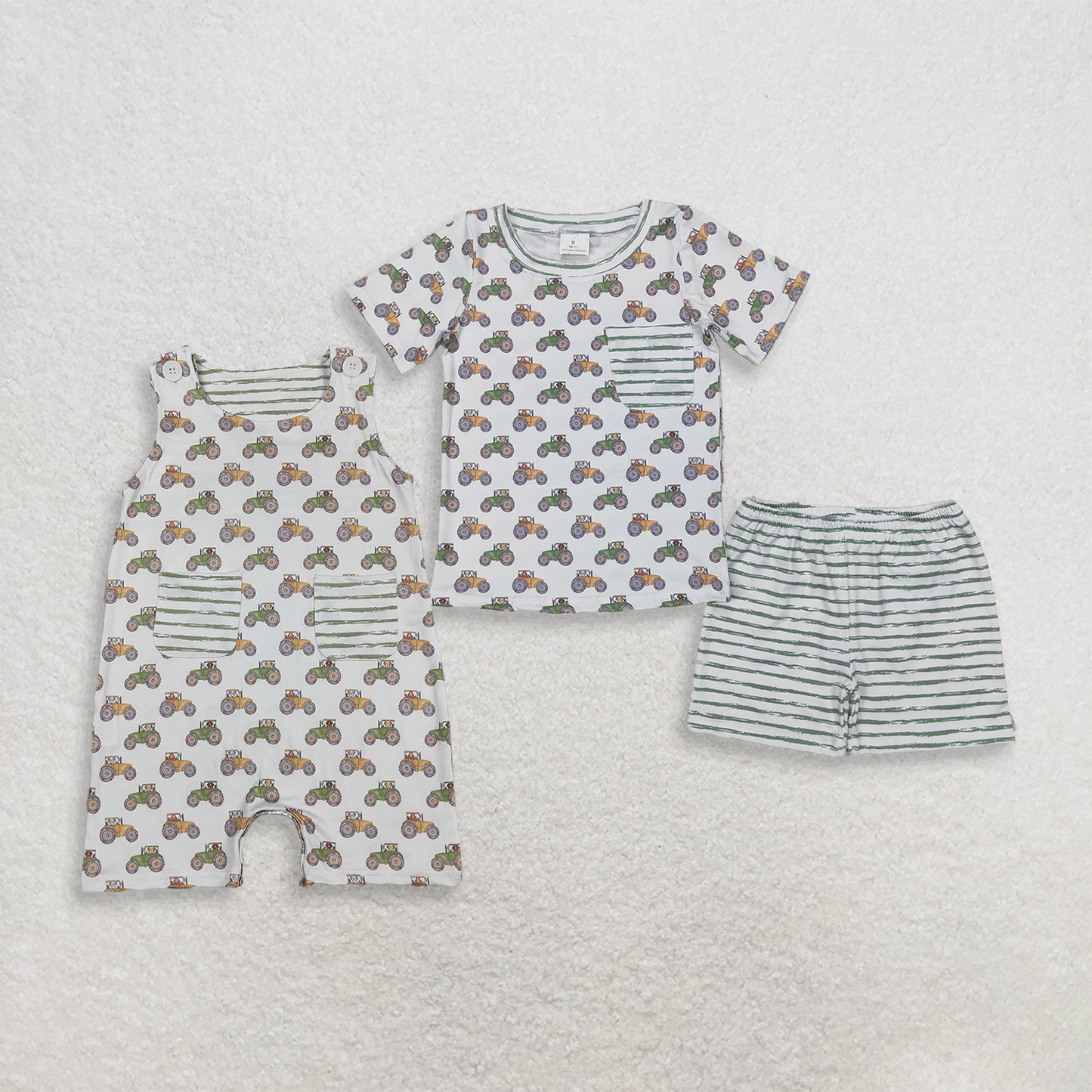 RTS Sibling Short sleeves tractor pocket top stripe shorts boys clothes and romper