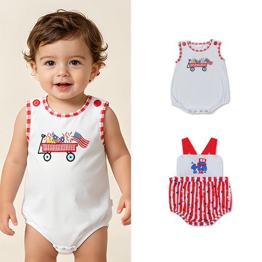 RTS Sibling 4th of july sleeveless stars bubble baby boy romper  Reviews