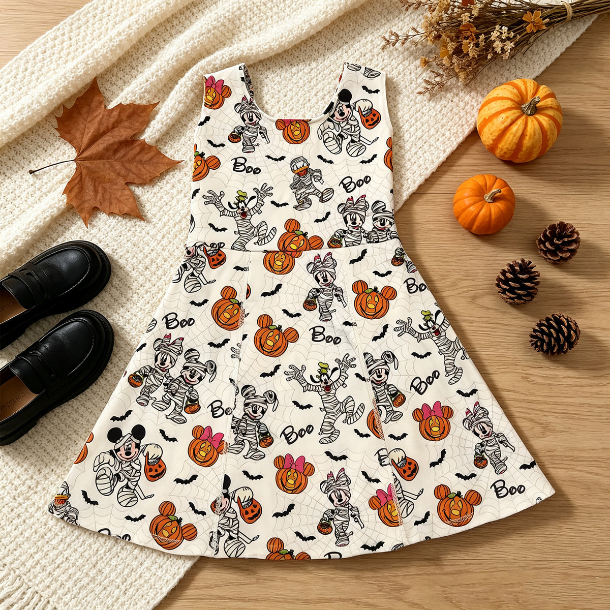 RTS NO MOQ yoga fabric GSD4291 Yoga Cute Clothes Baby Girls Pumpkin Halloween Print Sleeveless Knee Length Athletic Dress
