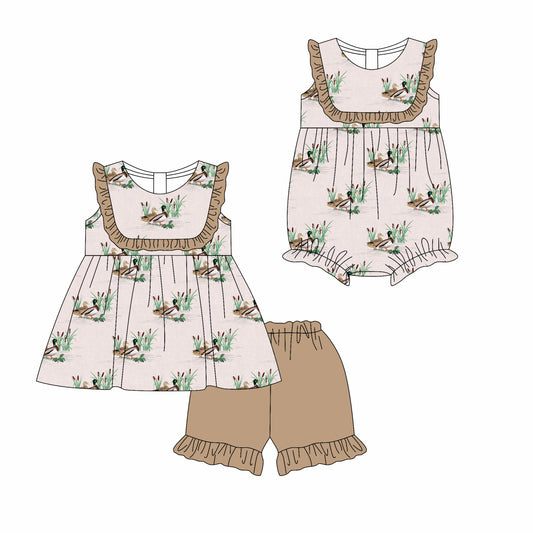 Khaki ruffle duck tunic shorts kids girls summer outfits