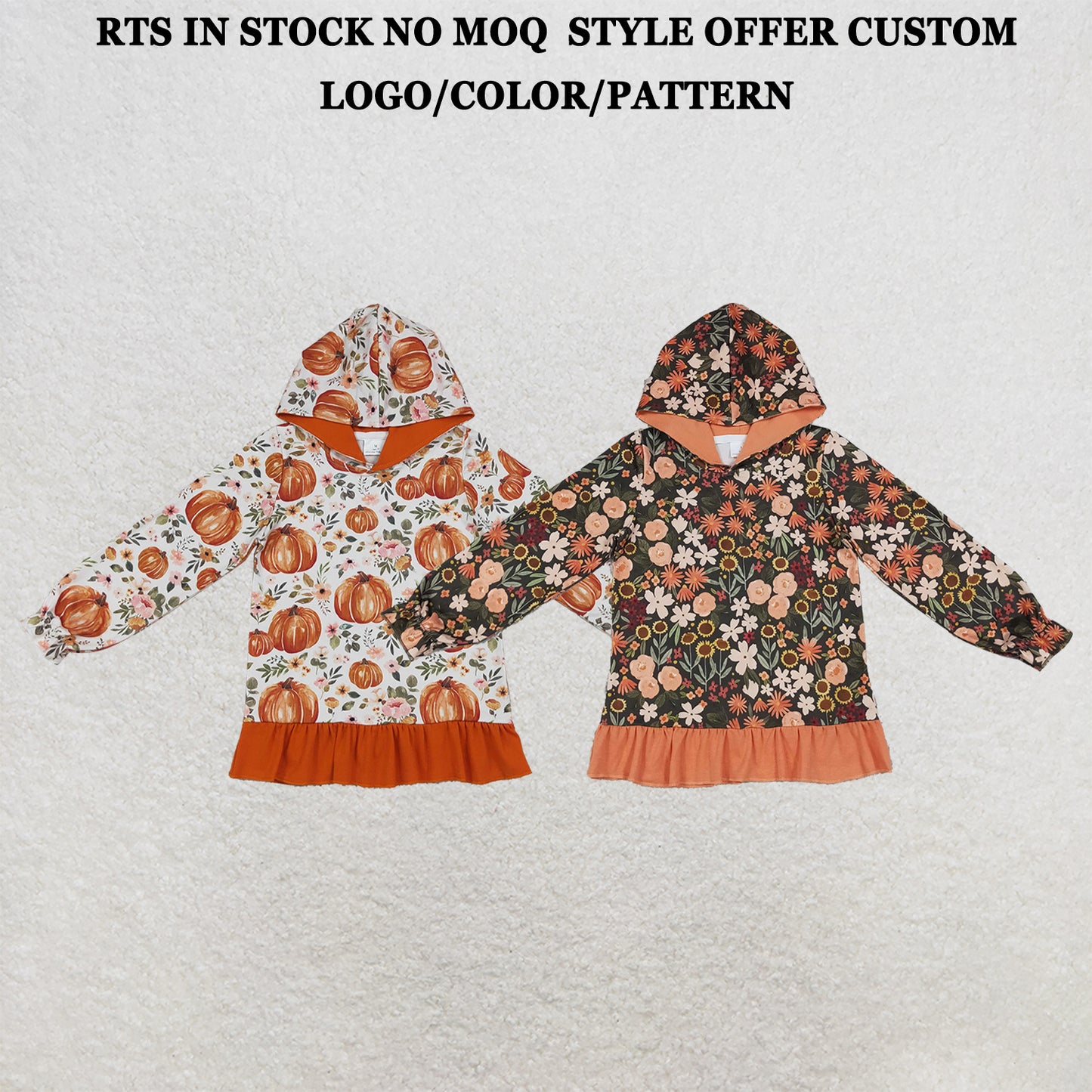 RTS NO MOQ Sibling milk silk Baby Girls Long Sleeve Colorful Flowers Fall Ruffle Hoodies Top Autumn Casual Pullover Hooded Shirts