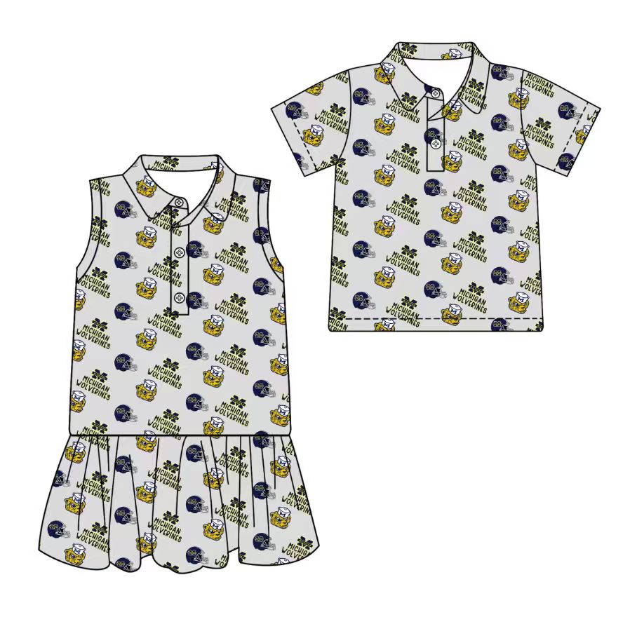 3.17 CUSTOM MOQ 5 Sibling Boys Baby Girls Summer Fashion Short Sleeve Light Gray Button Polo Shirts Sleeveless Dress Team Clothes Sets