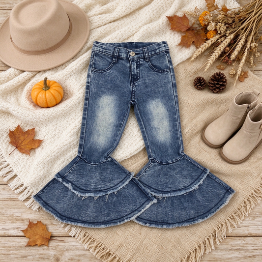 RTS NO MOQ （In stock）Denim C5-15 Girls Ruffle Denim Jeans Cute Casual Bottom