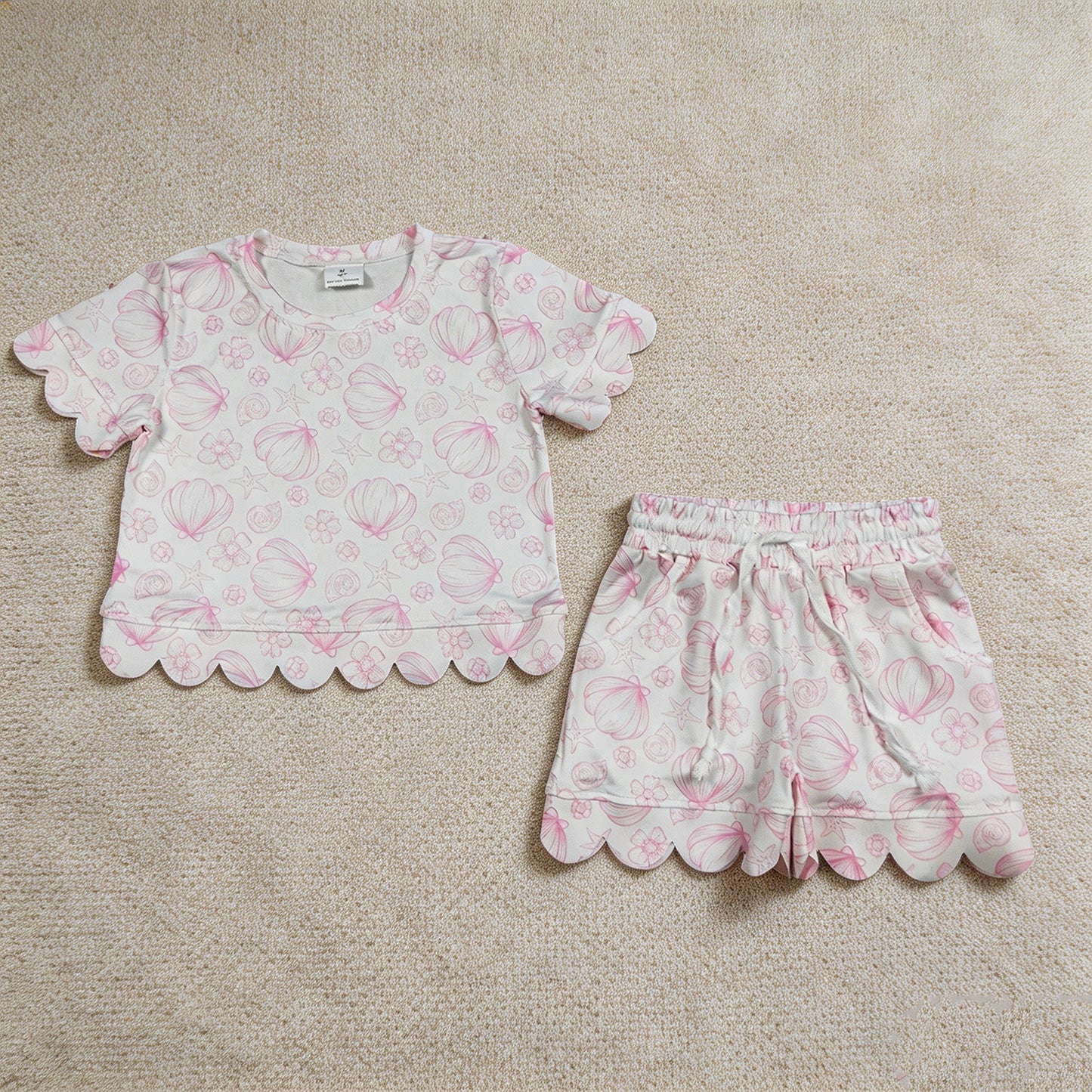 GSSO3729 RTS NO MOQ （In stock）Short sleeves scallop shell starfish girls summer outfits