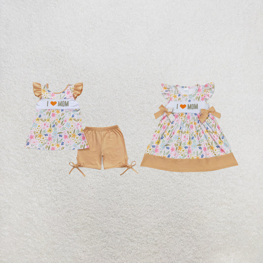 RTS SiblingI love MOM floral tunic shorts girls outfits and dresses