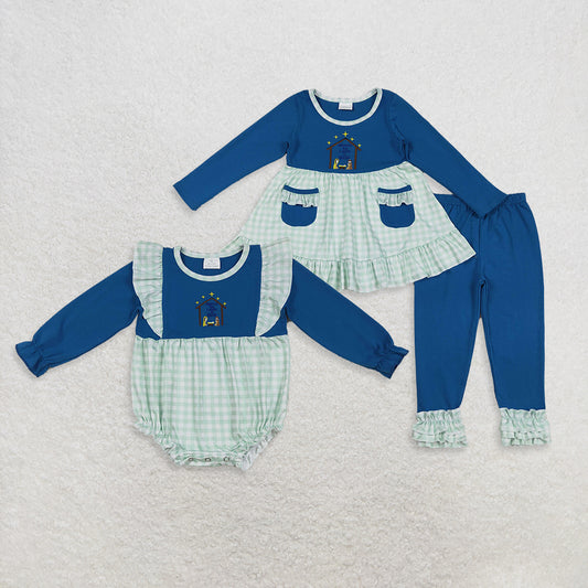 RTS Sibling Baby Girls Winter Outfits Girls Nativity Pockets Tunic Leggings Christmas Rompers Outfit Set