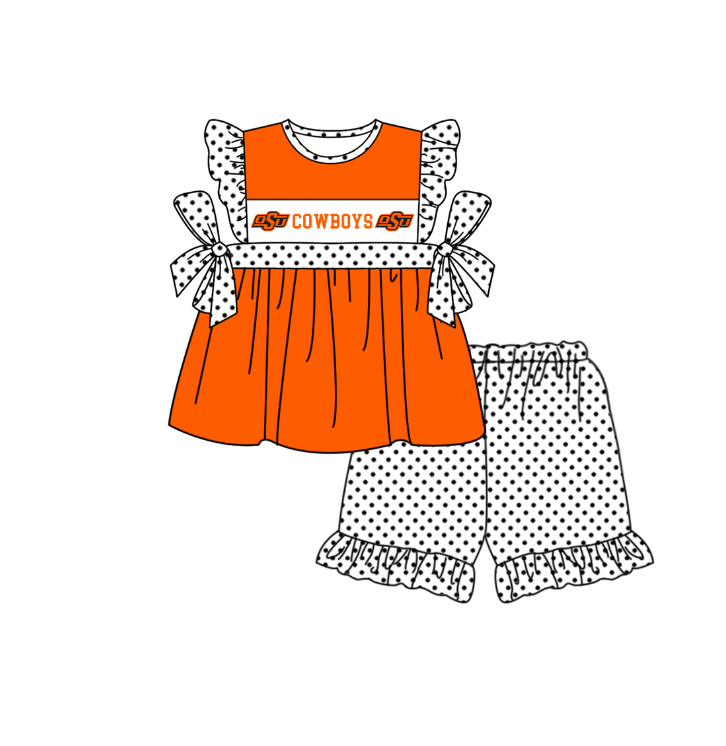 CUSTOM MOQ 5 Sibling Baby Kids Orange Top Shorts Clothes Set Knee Length Dress Rompers