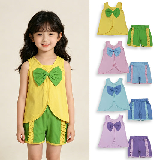4.10 RTS Sibling Sleeveless bow tunic purple shorts princess girls summer outfits