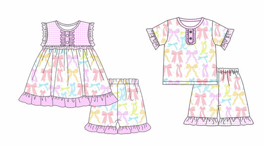 pre order Girls Pajamas Short Sleeve Colorful Bows Top with Shorts Cute Sleepwear for Kids