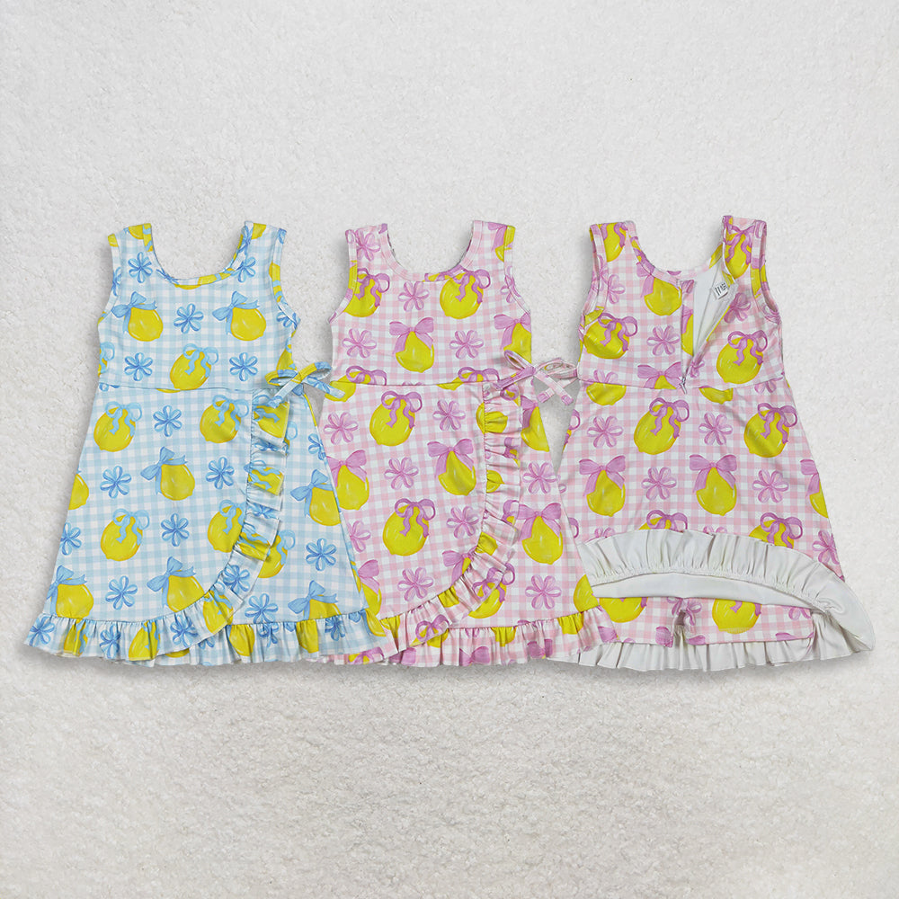 3.31 RTS Sibling Sleeveless light plaid bow lemon girls summer athletic dress
