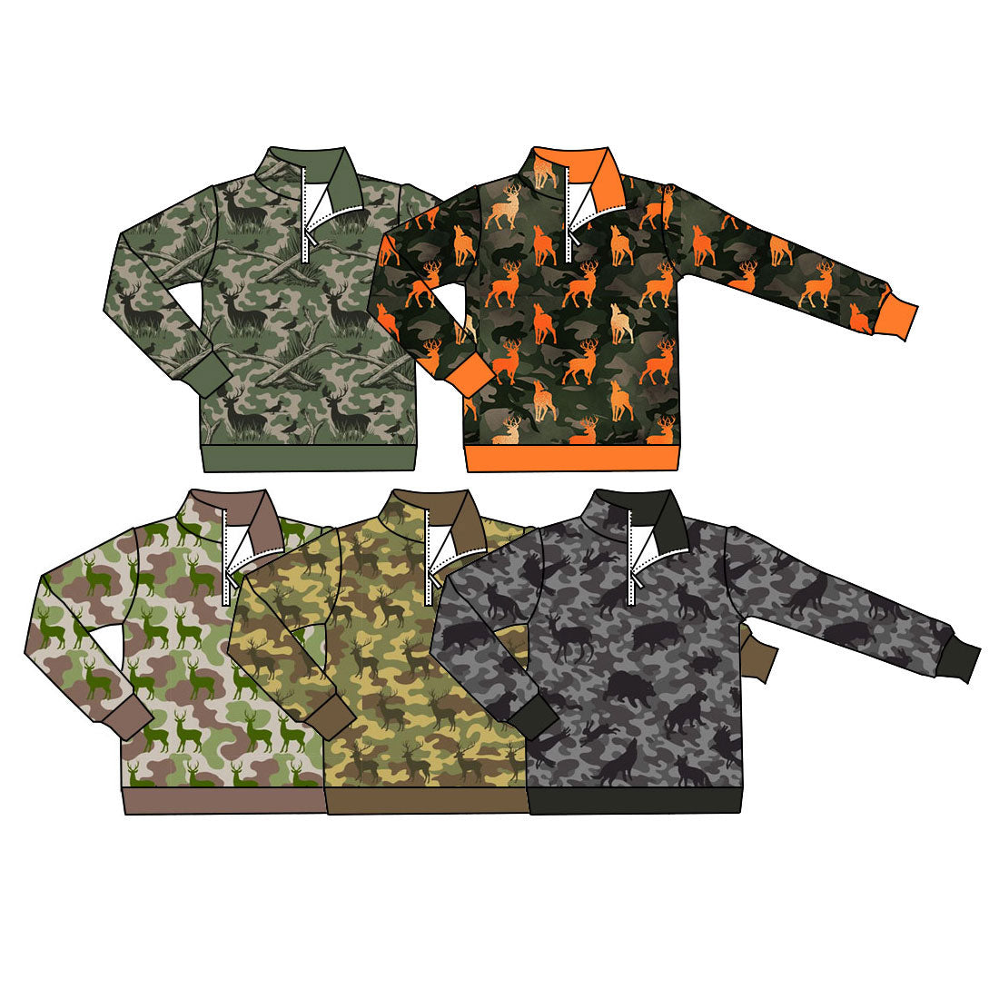 4.18 Pre order No Moq Baby Boys Long Sleeve Southern Camo Deer Hunting Zip Pullovers Top