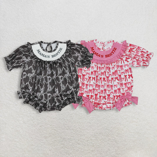 11.12 RTS Sibling Baby Girls Smocked Mama's Bestie Camo Bows Ruffle Rompers