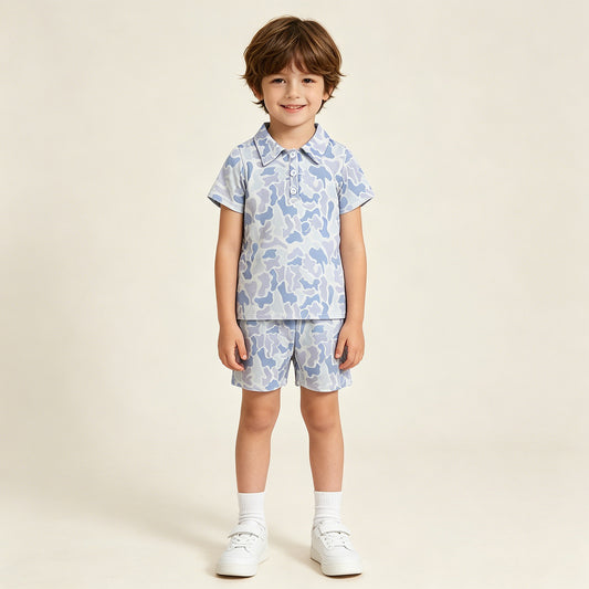 BT1766 RTS NO MOQ （In stock ）Short sleeves blue camo kids boys polo shirt