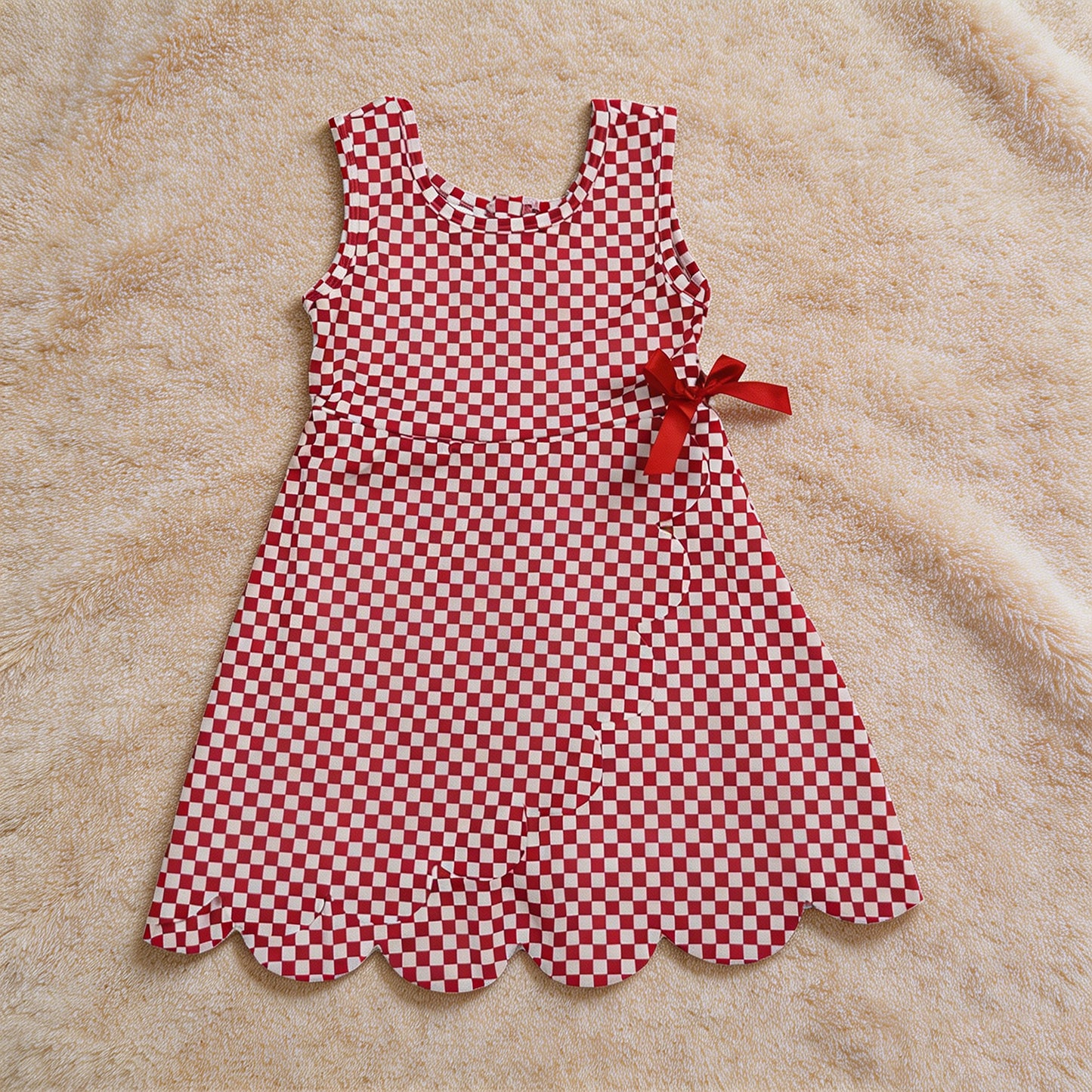 GSD3669 RTS NO MOQ （In stock）Sleeveless plaid scallop bow kids girls athletic dress