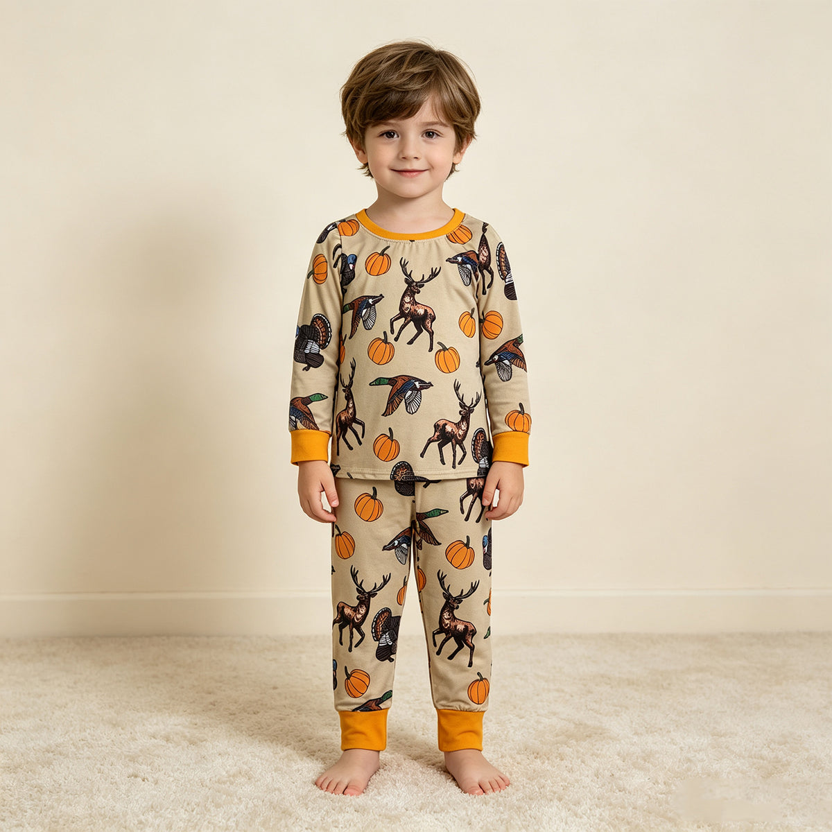 RTS NO MOQ milk silk BLP1556 Baby Boys Pumpkins Ducks Turkey Top Pant Thanksgivings Pajamas Set Fall Holiday Outfit