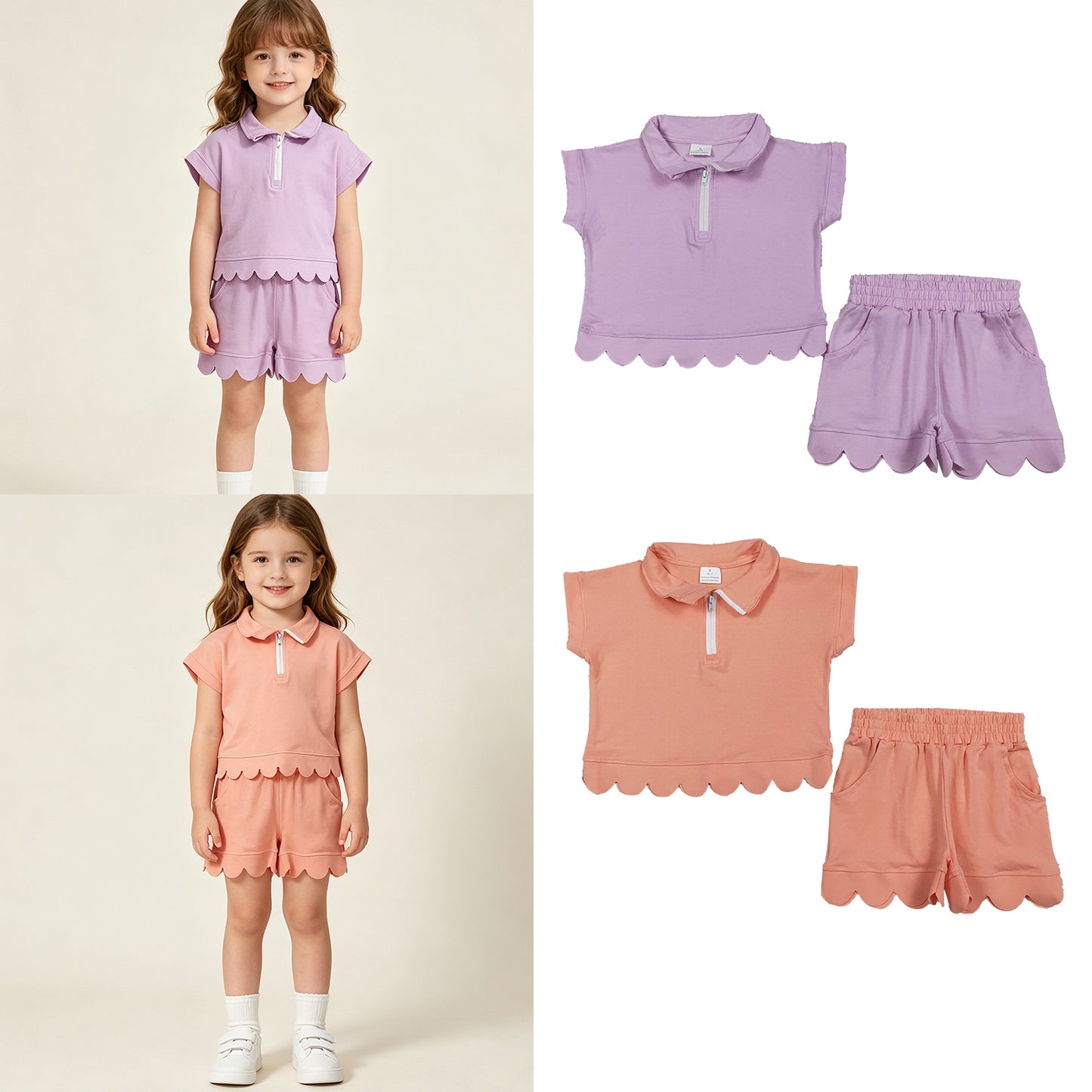 RTS Sibling short sleeves scallop pullover shorts girls outfits