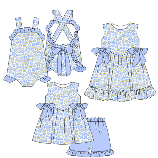 Girls Sleeveless Floral Bow Tunic Ruffle Shorts Set Cute Casual Clothing Outfit for Kids